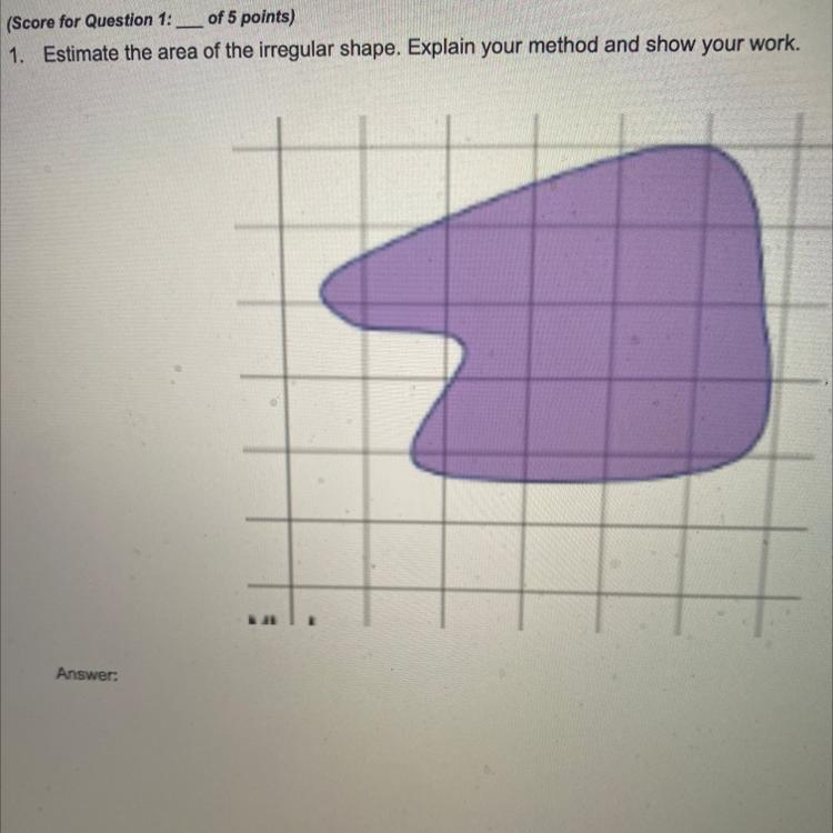 1. Estimate the area of the irregular shape. Explain your method and show your work.