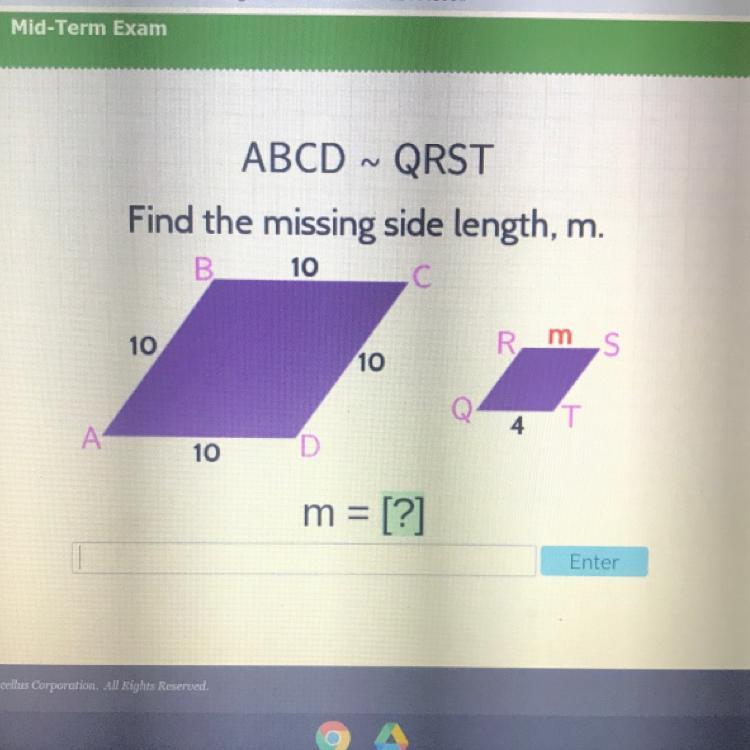 Please help find the missing side length !! M=