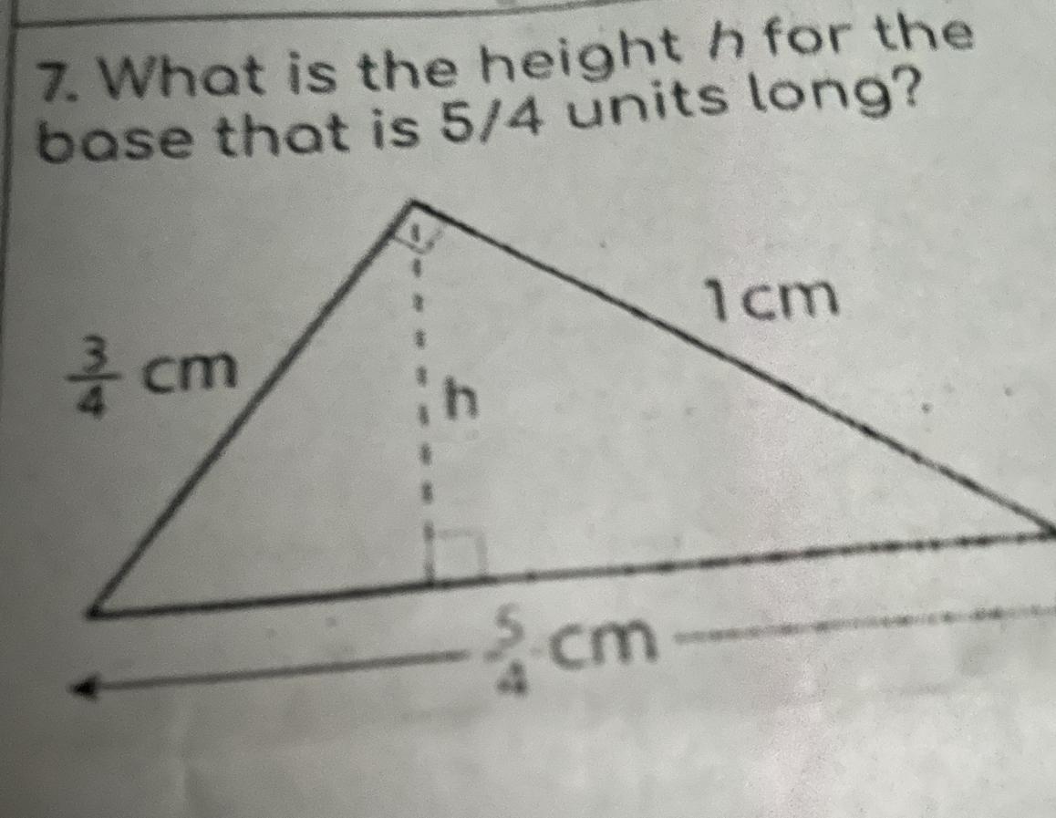 What is the height h for the base that is 5/4 units long?