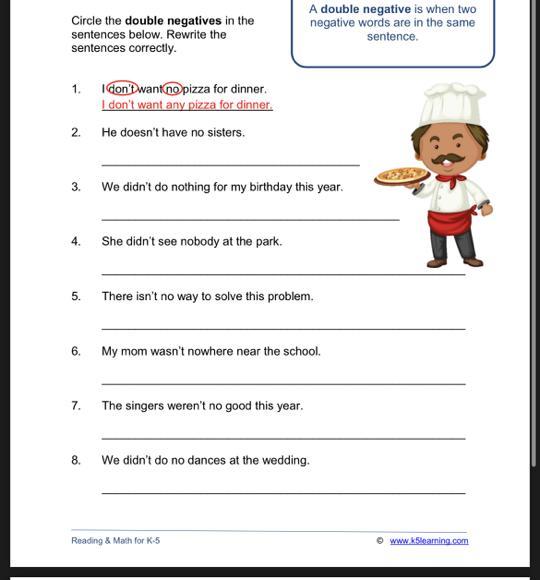 1 of 2USSMIVGrade 4 Sentences WorksheetCircle the double negatives in thesentences below. Rewrite thesentences