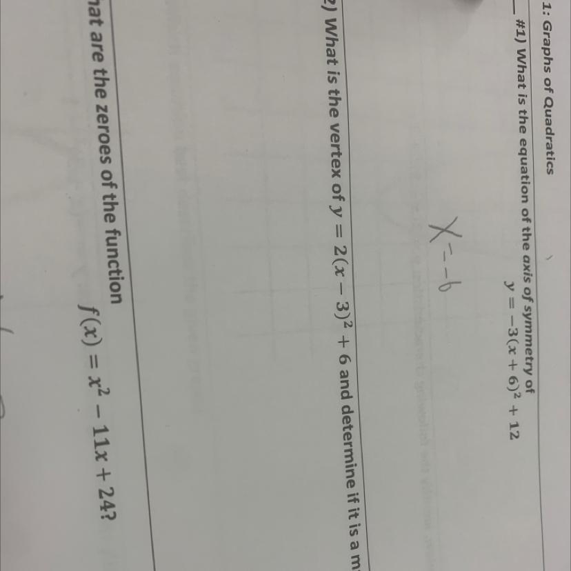 what is the vertex of y=2(x-3)^2+6 and determine if its maximum or minimum value 