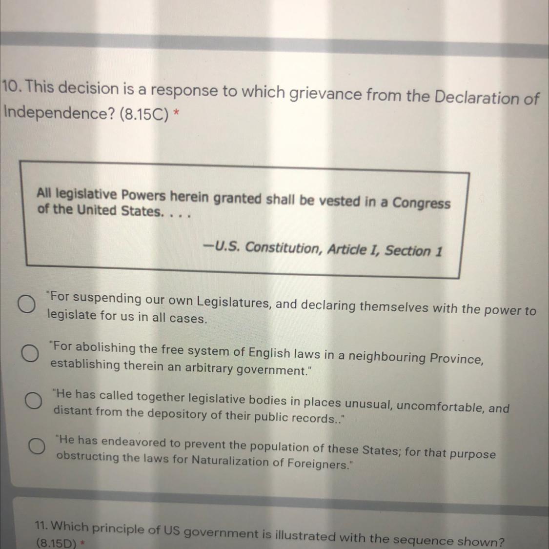 This Decision is a response to which grievance from the Declaration of Independence ASAP