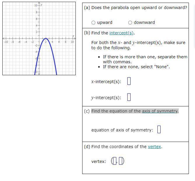 Use The Graph Of The Parabola To Fill In The Table.