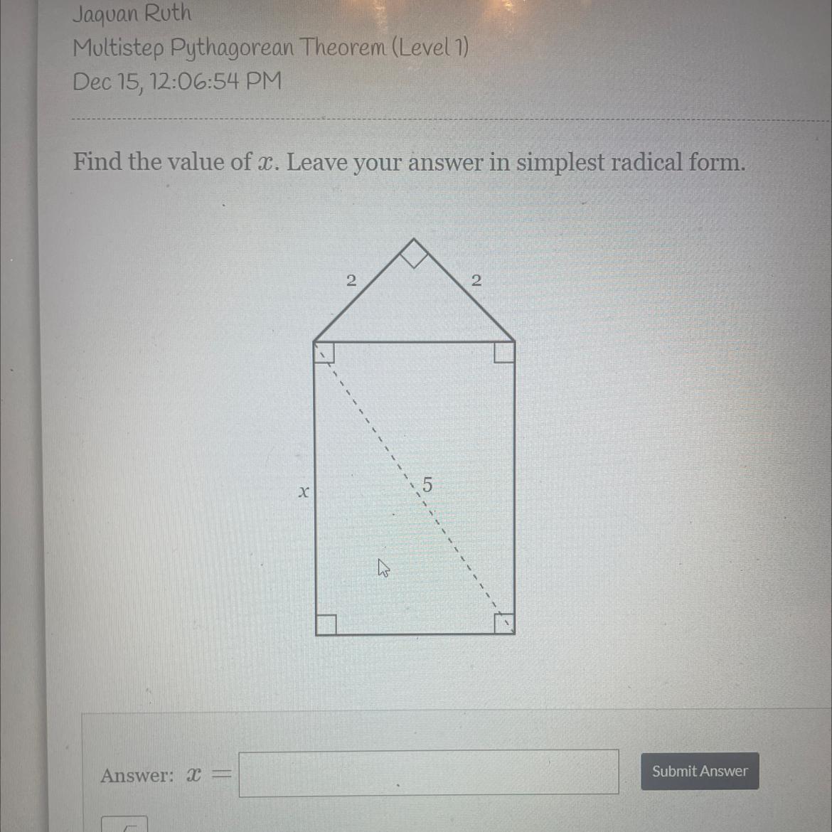 Find the value of x. Leave your answer in simplest radical form.