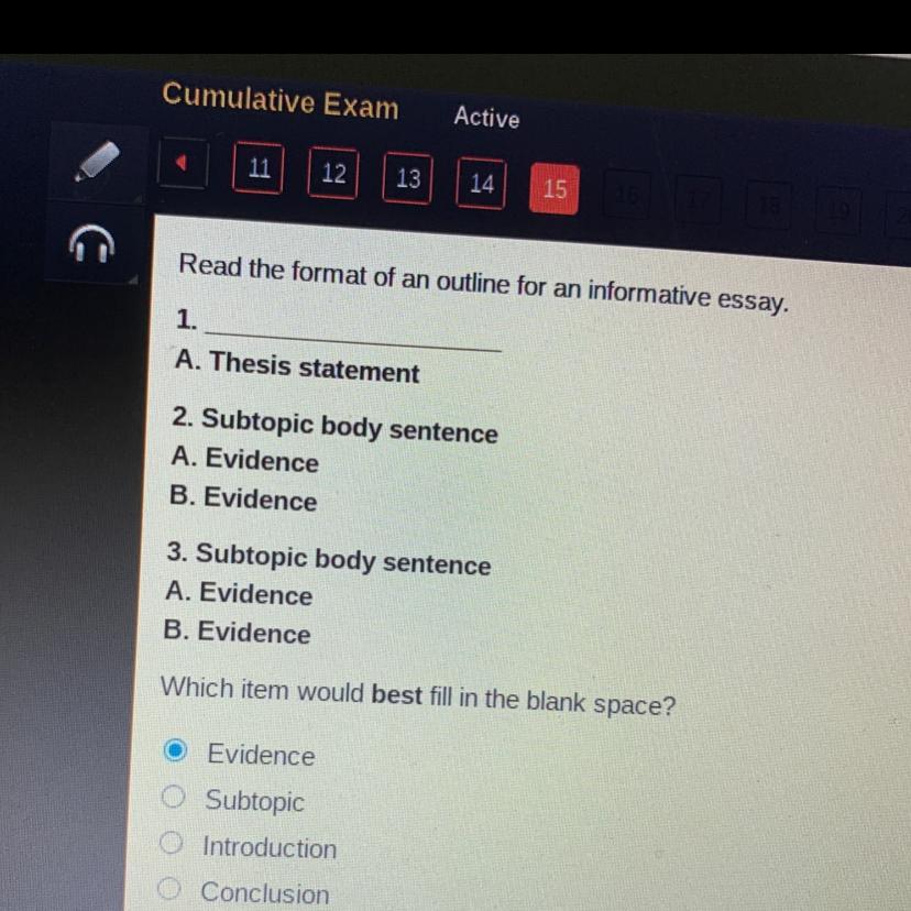 Read the format of an outline for an informative essay.1.A. Thesis statement2. Subtopic body sentenceA.
