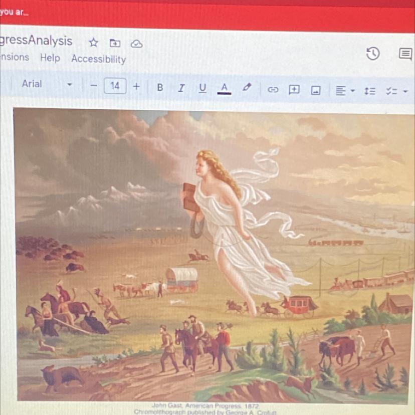 What does westward expansion mean to different groups in thispainting? Name the groups by occupation.