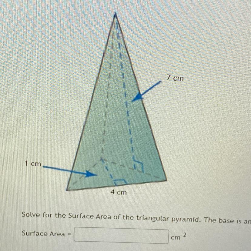 Solve for the Surface Area of the triangular pyramid. The base is an equilateral triangle.Surface Area