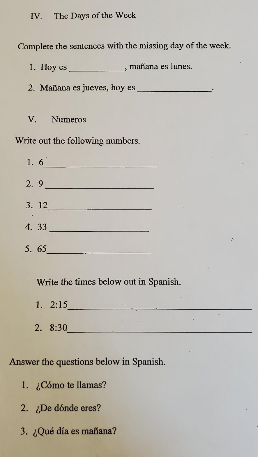 Complete the sentences and stuff Spanish homework 