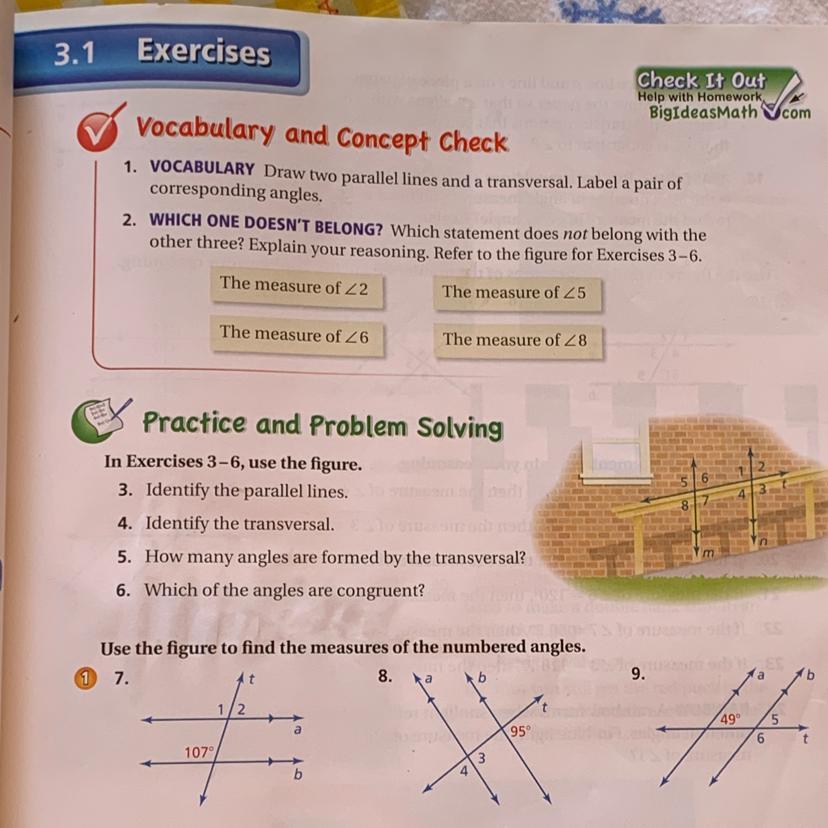 Use the figure to find the measures of the numbered angles, help! 7,8,9