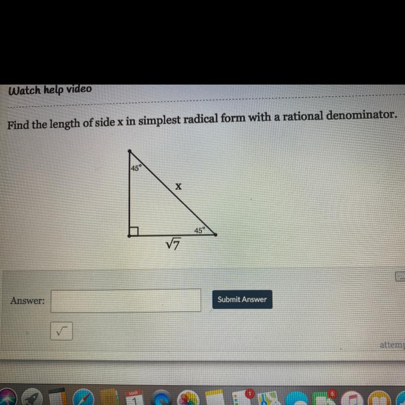 ASAP!! Find The Length Of Side X In Simplest Form With A Rational Denominator 
