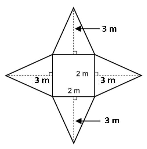 A monument in a park is shaped like a square pyramid. The dimensions are shown in the net. What is the