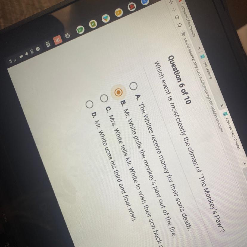 Which event is most clearly the climax of "The Monkey's Paw"?