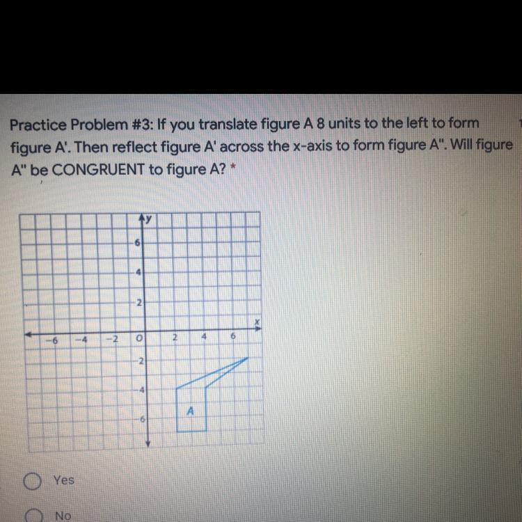 Practice Problem #3: If you translate figure A 8 units to the left to formfigure A'. Then reflect figure