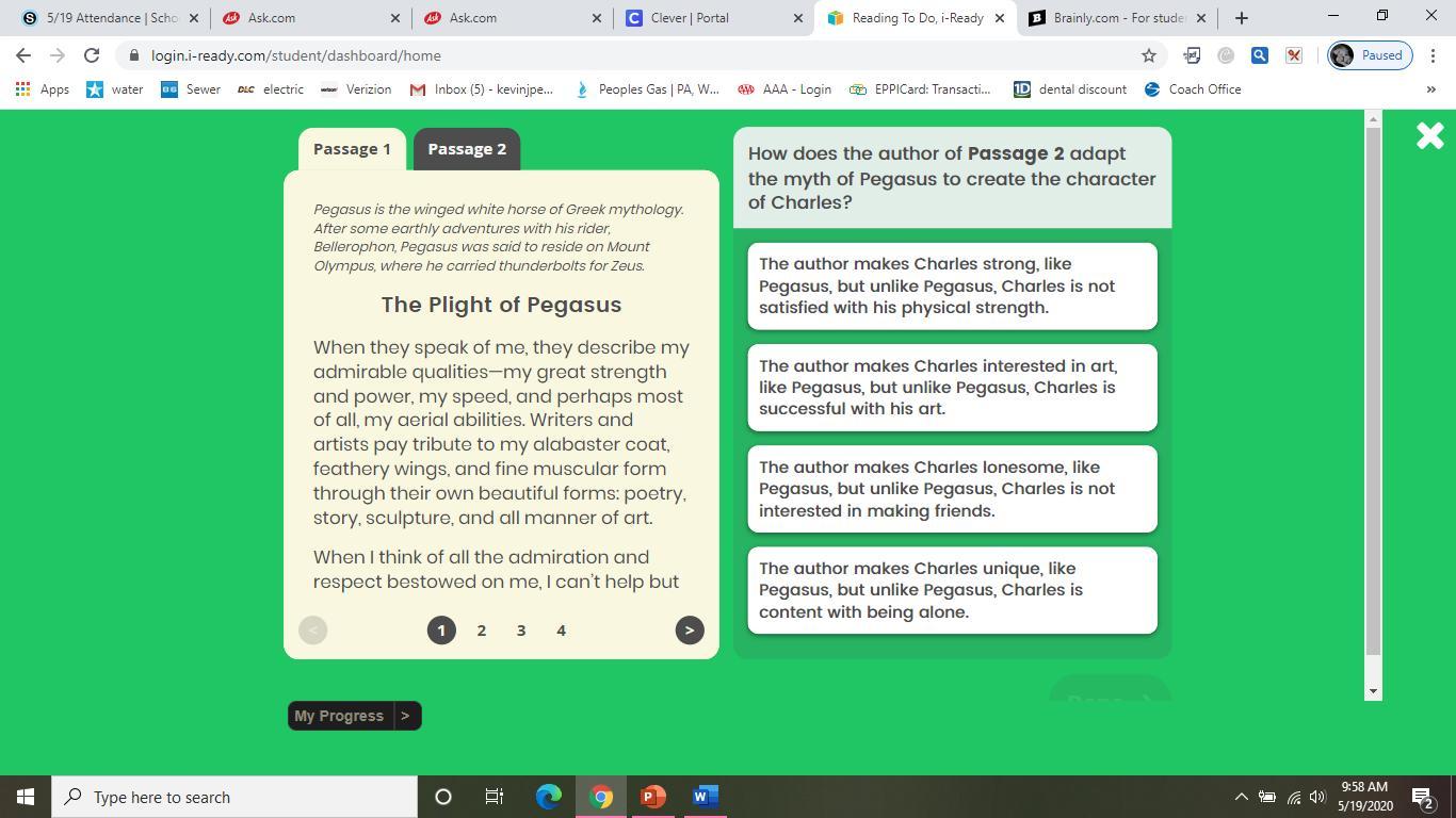 How Does The Author Of Passage 2 Adapt The Myth Of Pegasus To Create The Character Charles? HELP PLZZZZZZZZZZZZZZZZZZZZ