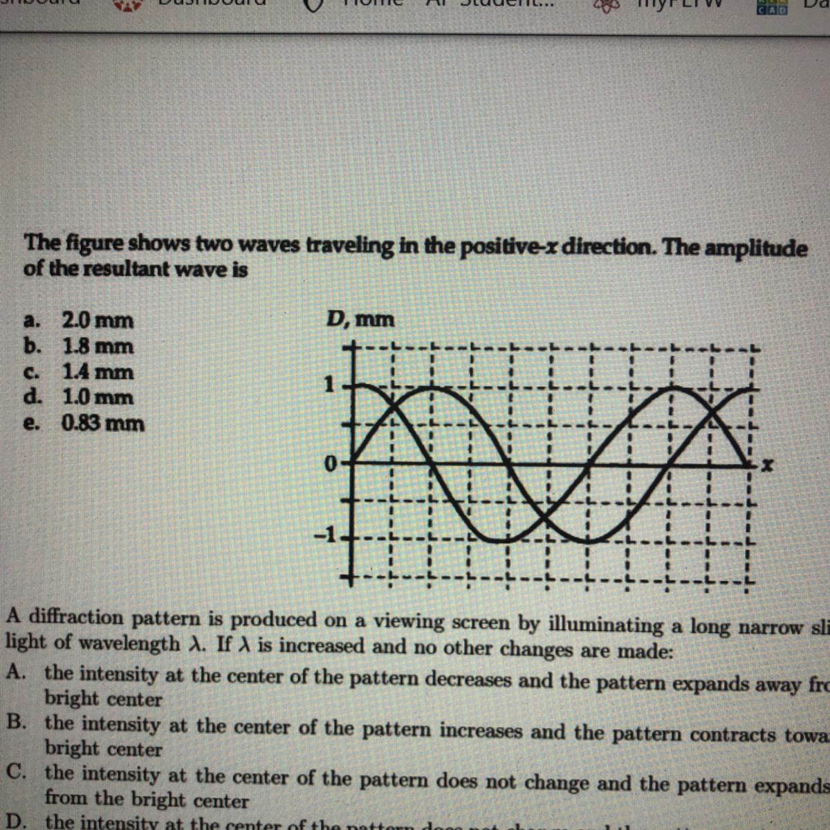 The Figure Shows Two Waves Traveling In The Positive X Direction. The Amplitudeof The Resultant Wave