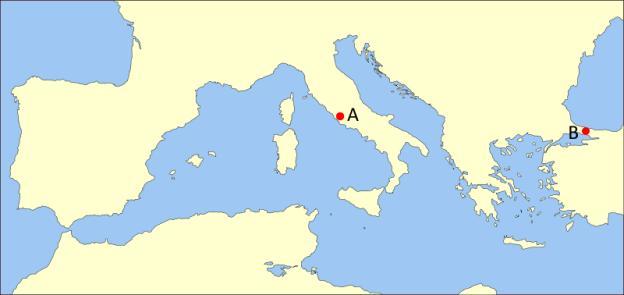 After Constantine, the Roman Empire had two capital cities. Select the answer that identifies the location