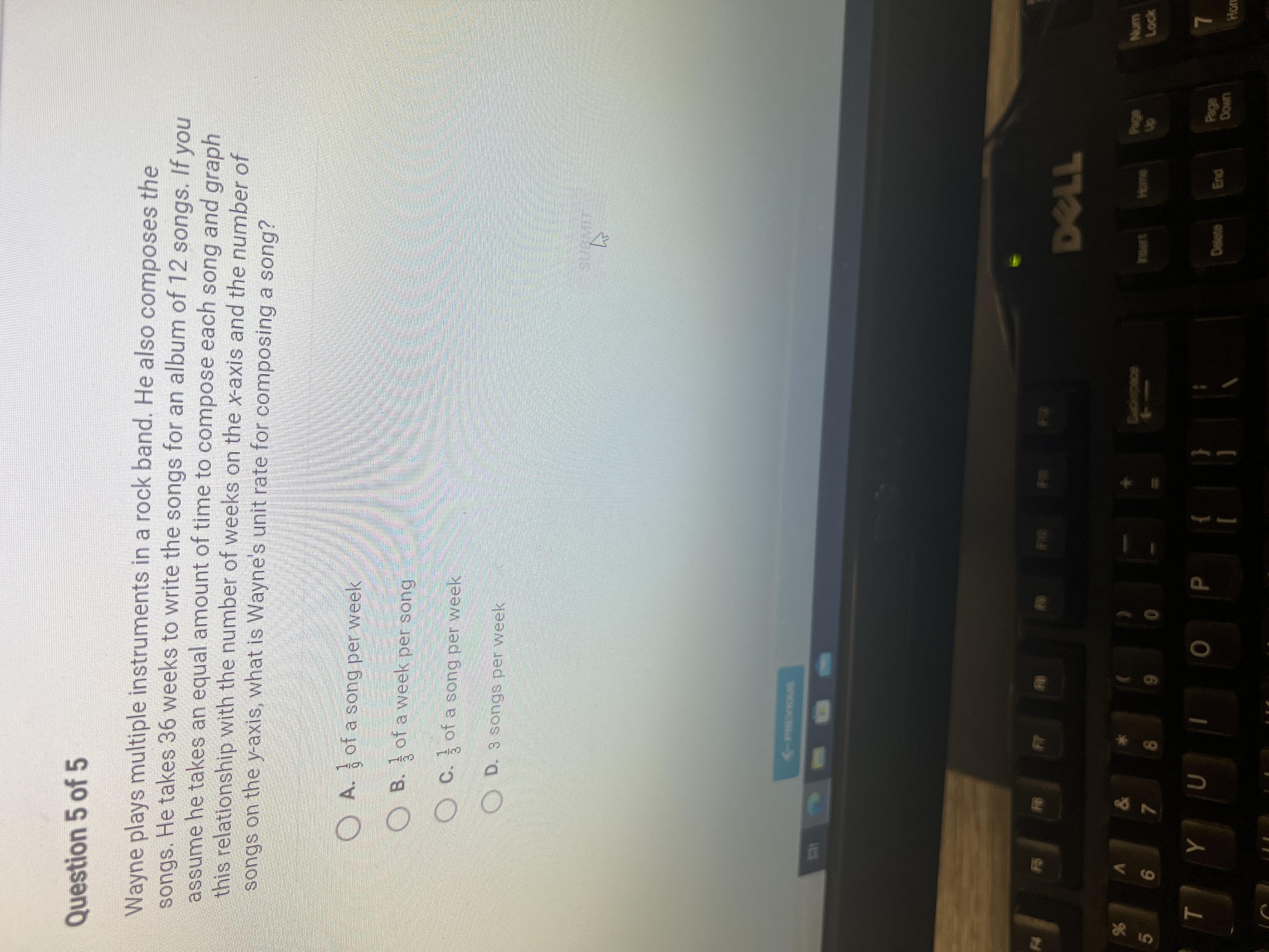 Wayne plays multiple instruments in rock band. He also composes the songs. He takes 36 weeks to write