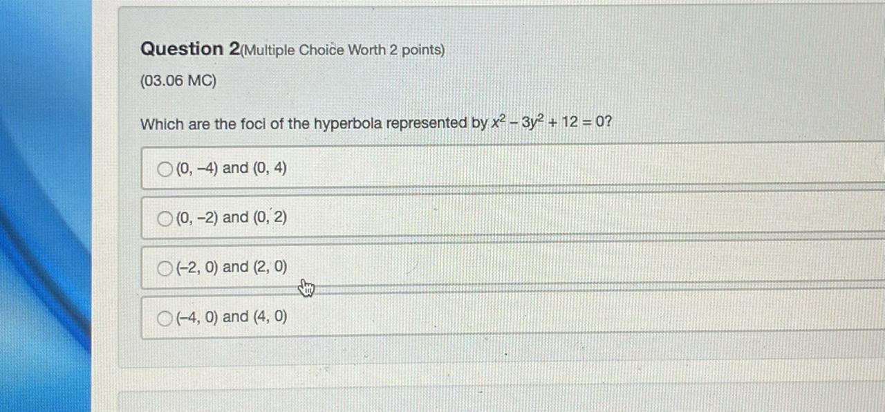 Which are the foci of the hyperbola represented by Thanks! 