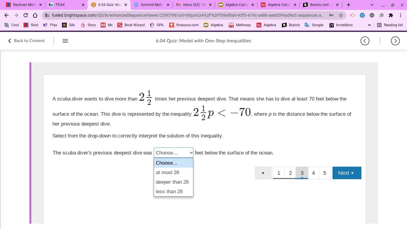 a surface of the oca scuba diver wants to dive more than 2 1/2 times her previous deepest dive. that
