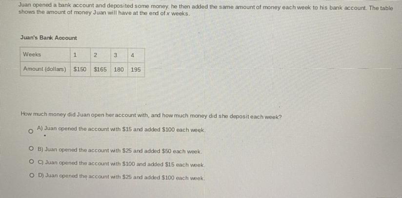 how much money did juan open her account with, and how much money did she deposit each week? 