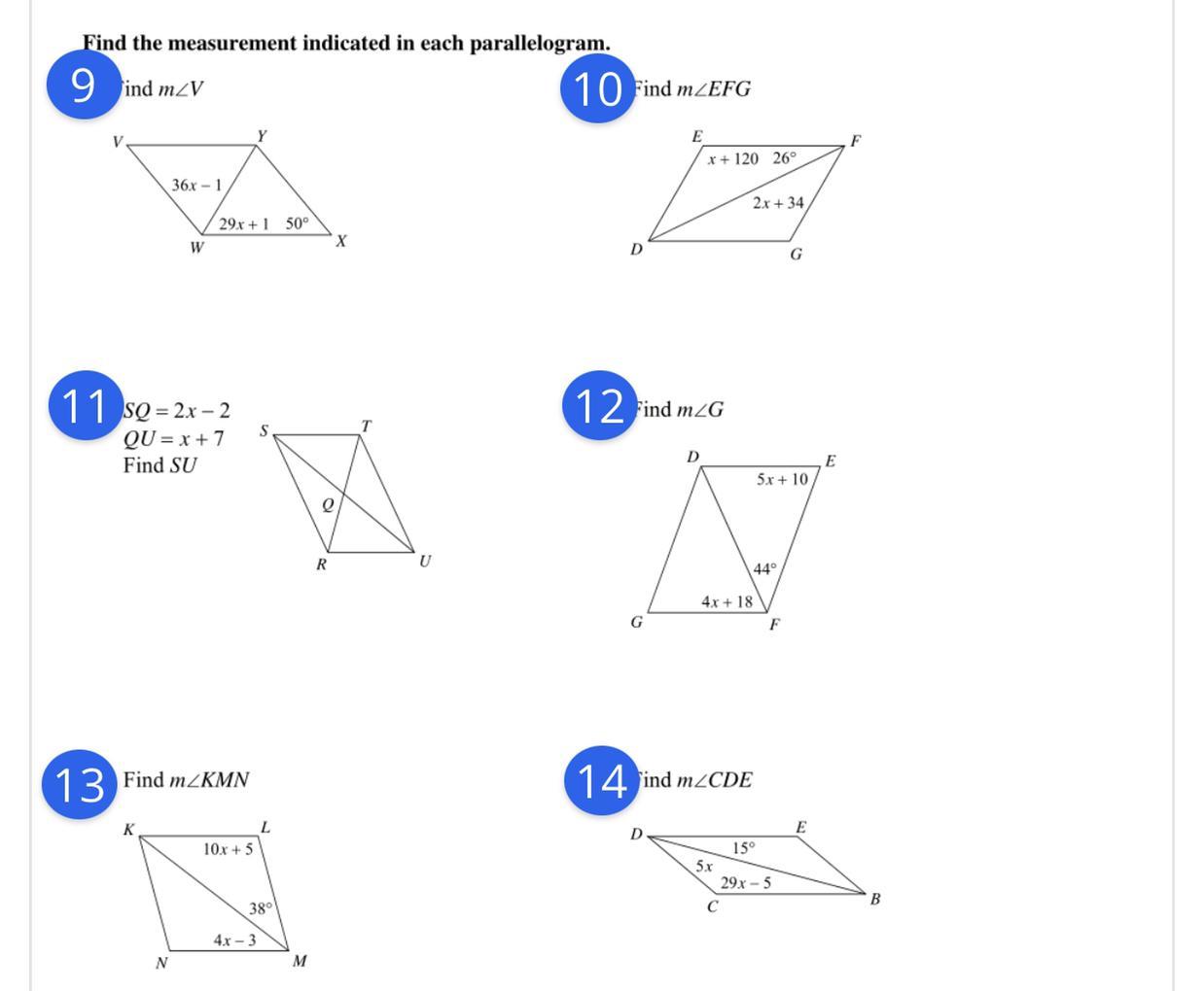 find the measurement indicated in each parallelogram. 