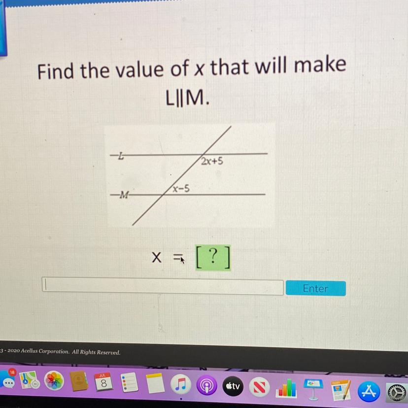 AcellusFind the value of x that will makeL||M.2+5x-5--X -- [?]