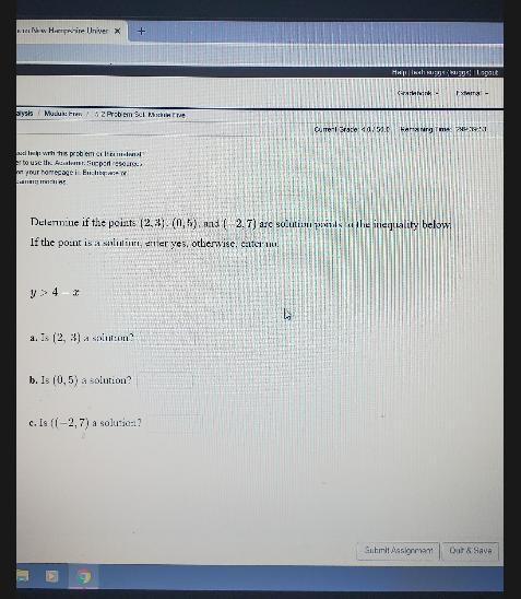 Determine If The Points(2,3),(0,5)and (2,7)are Solution Points To The Inequality Below If The Point Is