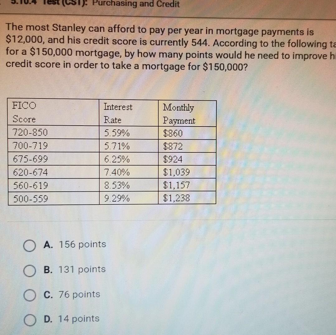 The most Stanley can afford to pay per year in mortgage payments is $12,000, and his credit score is