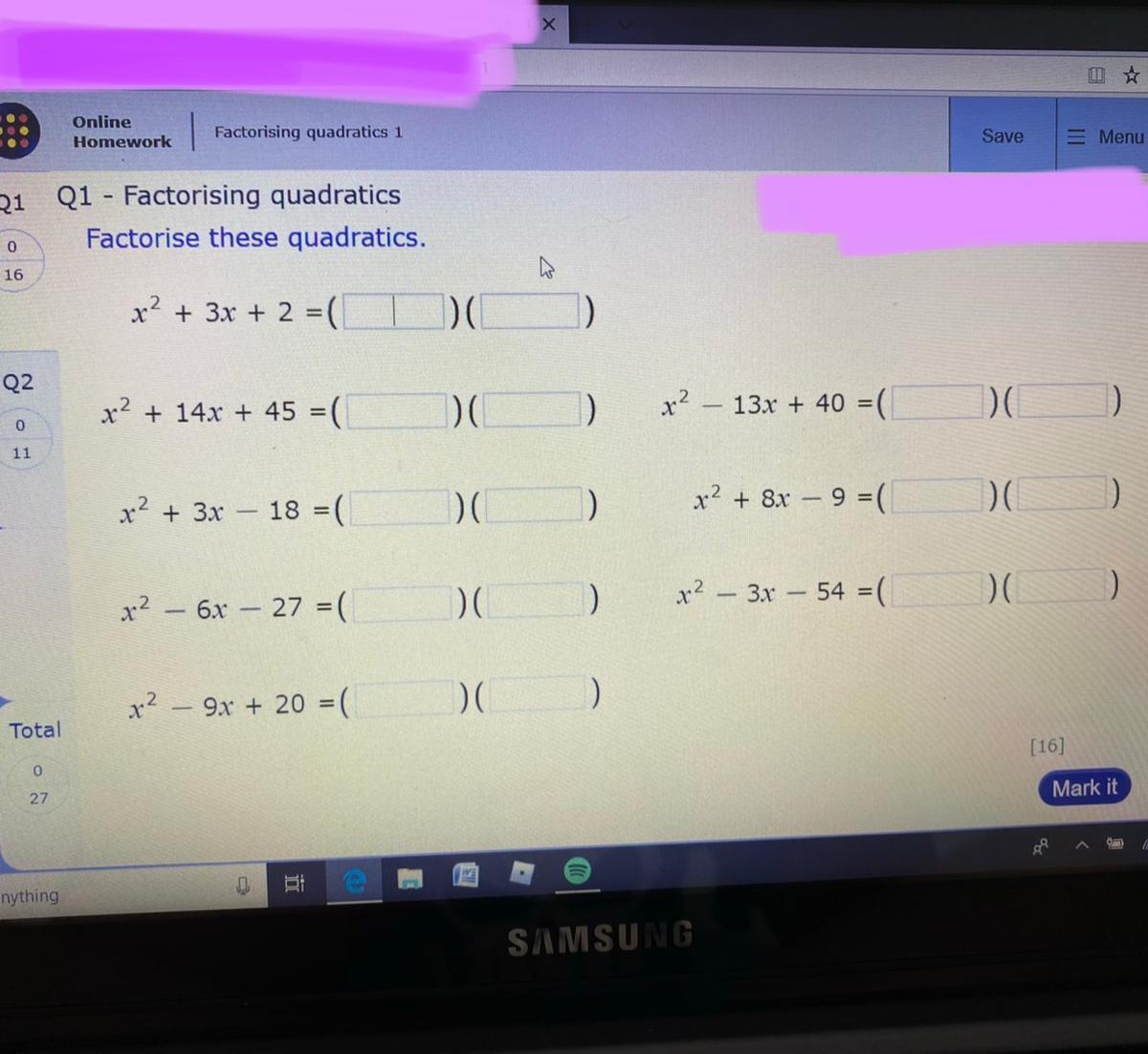 factorising quadratics 1will give brainiless:)Attached the photoNeed all completed 