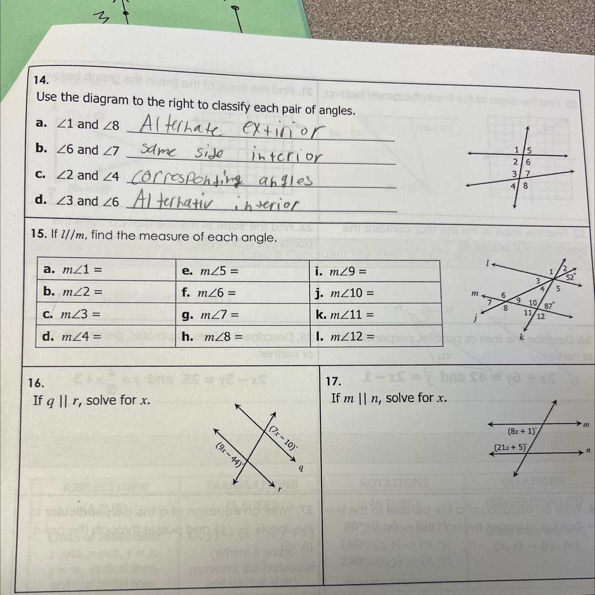 15. If L//m, Find The Measure Of Each Angle.