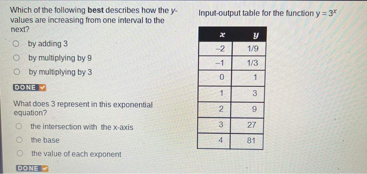 Which of the following best describes how the y-values are increasing from one interval to thenext?Input-output