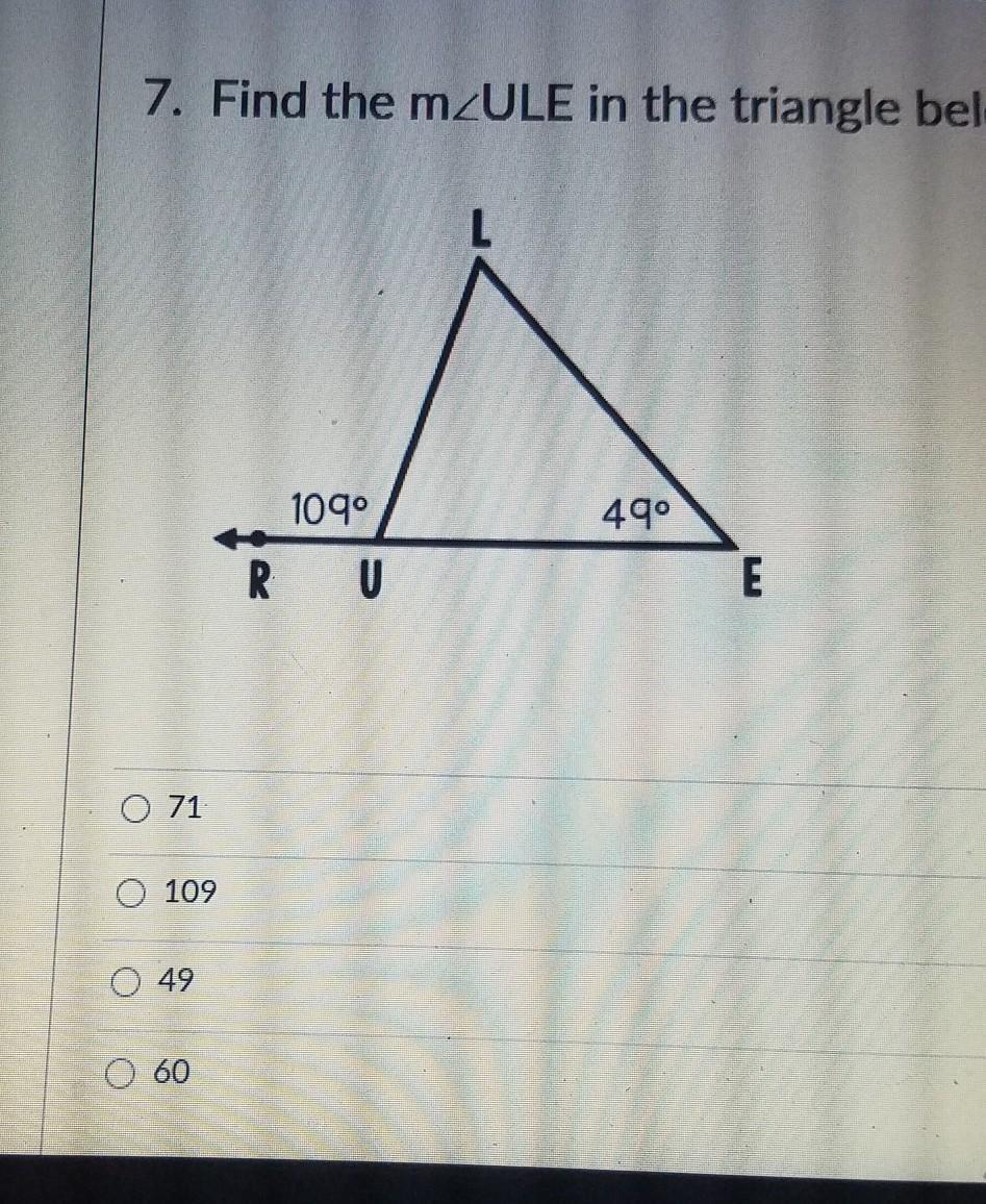 Find The M Angle Ulr In The Triangle Below Mark Brainiest