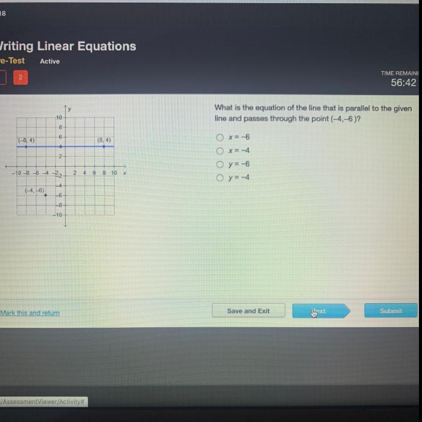 What is the equation of the line that is parallel to the givenline and passes through the point (-4,-6