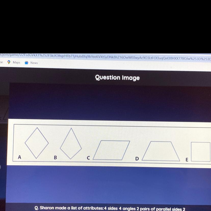 Helpppp Sharon made a list of attributes4 sides 4 angles 2 pairs of parallel sides2 pairs of congruent