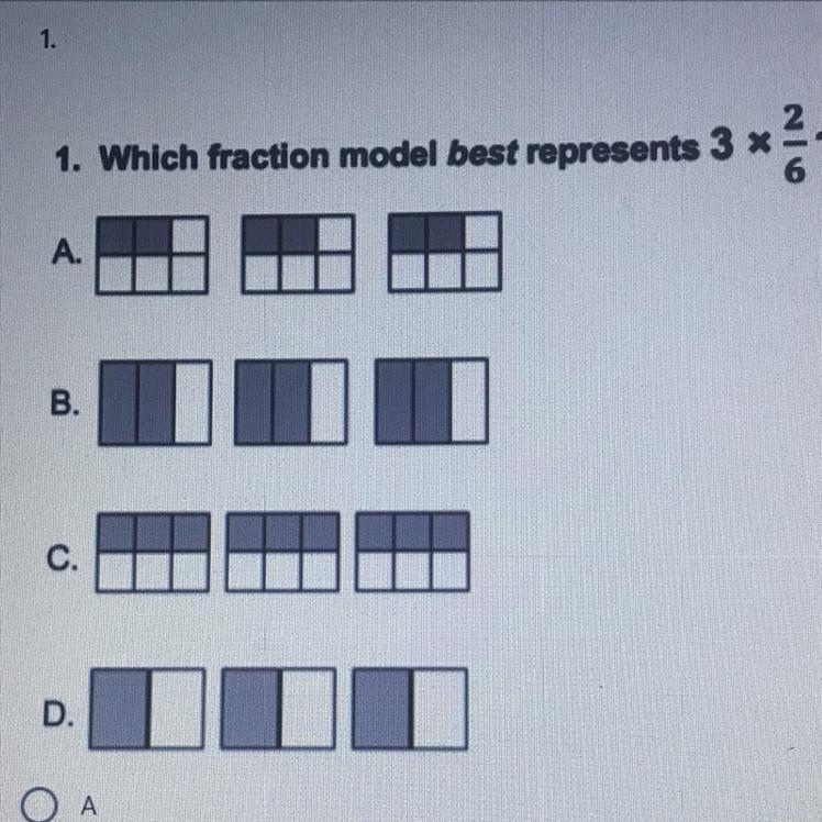 Which fraction model best represents 3 2/6??