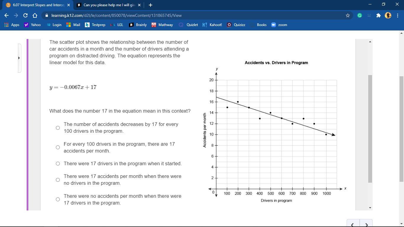 Please help me I will give you the brain thing and extra points. image belowThe scatter plot shows the