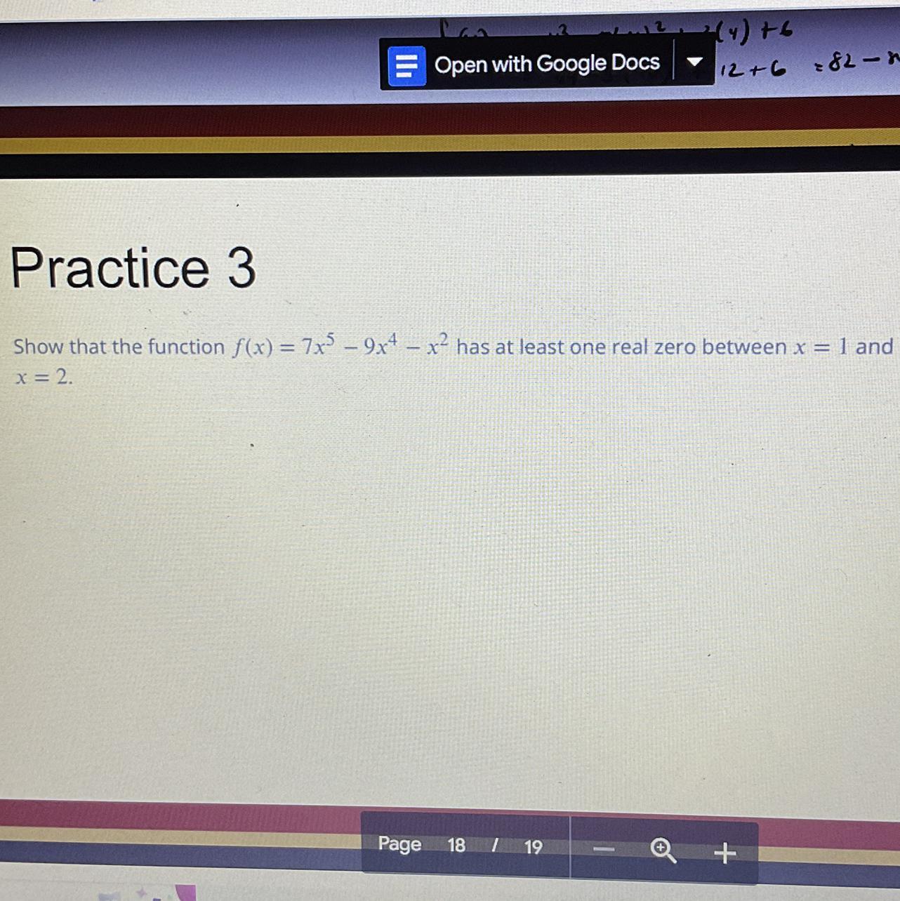 Show That The Function Has A At Least One Real Zero Between X=1 And X=2