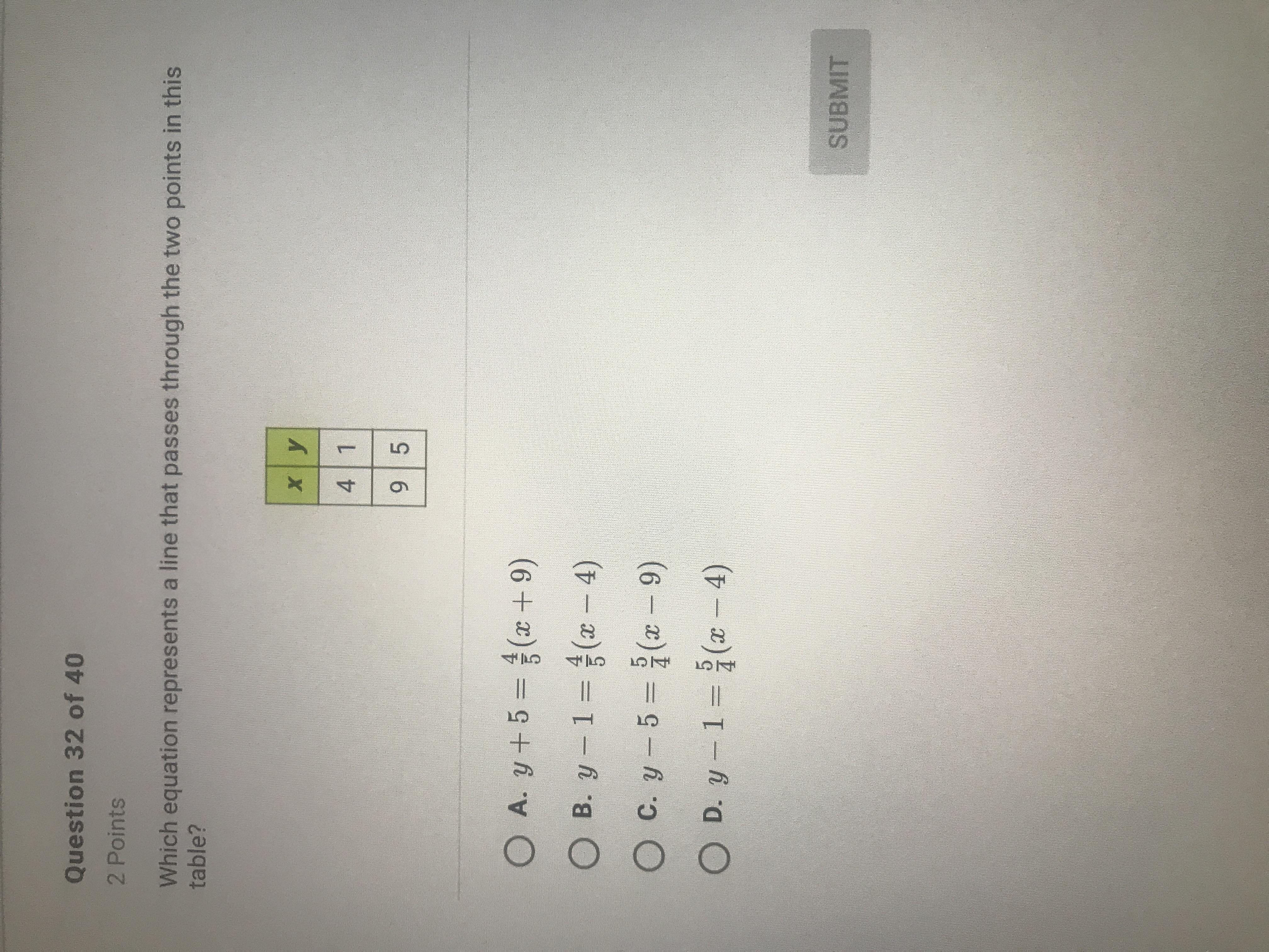 I Will Mark You Brainliest!!!! Which Equation Represents A Line That Passes Through The Two Points In