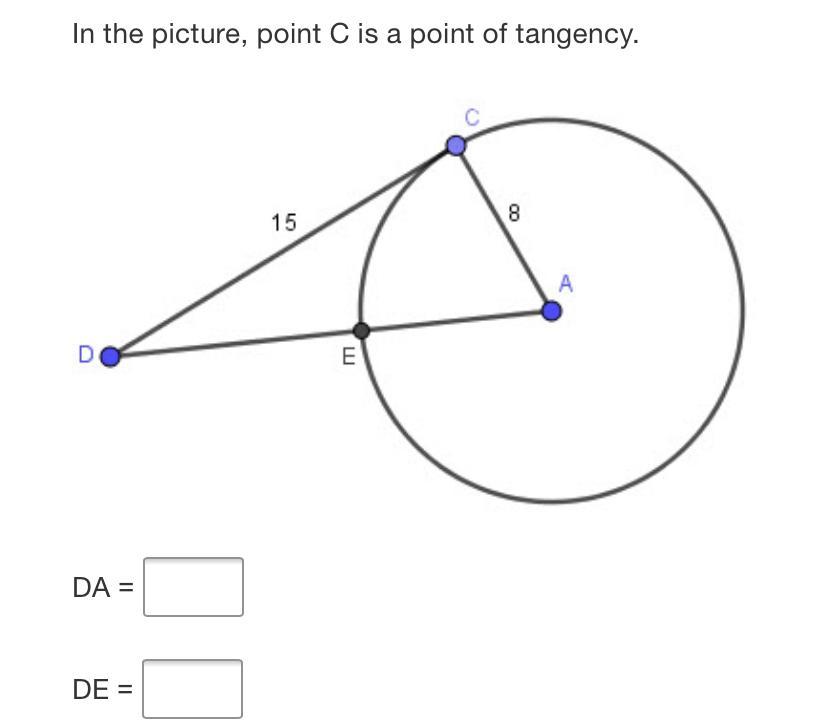 In the picture, point C is a point of tangency.158AEDA =DE=