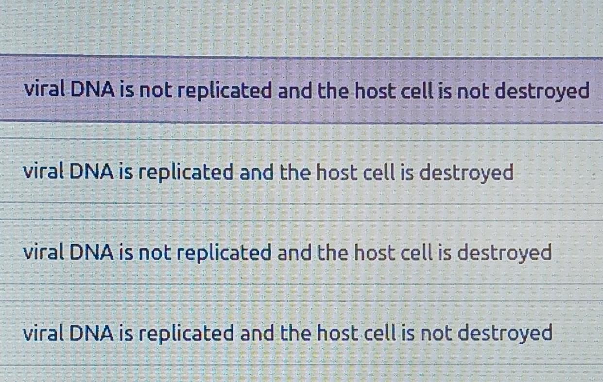 which of the following occurs in the lysogenic cycle?please help I need to finish these test corrections