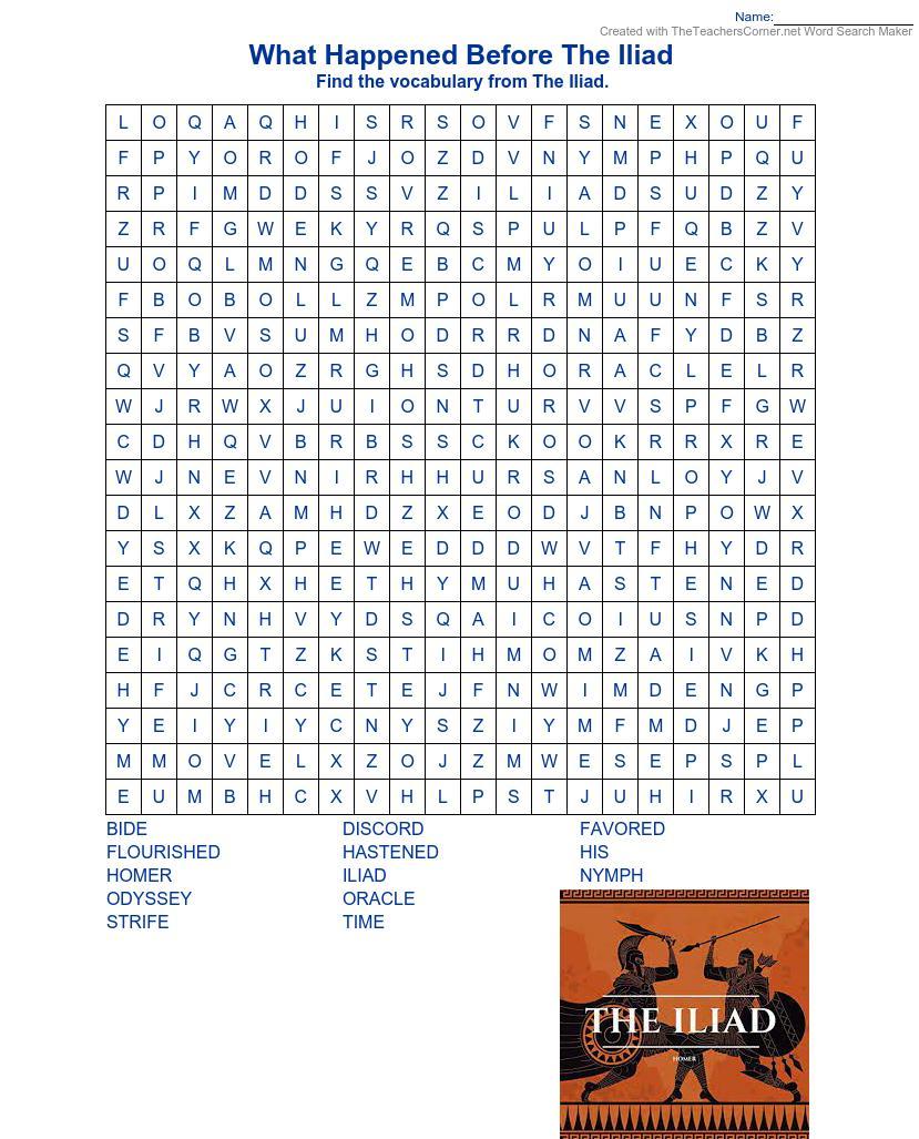 Help Me Please.What Happened before the Iliad wordsearch.