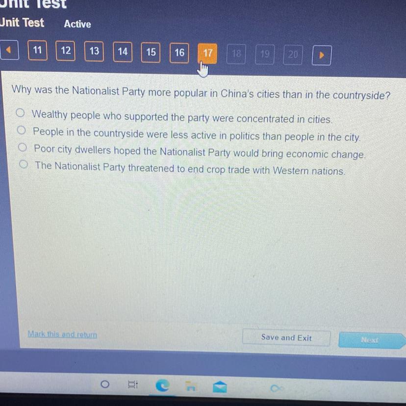 Why was the Nationalist Party more popular in China's cities than in the countryside?O Wealthy people