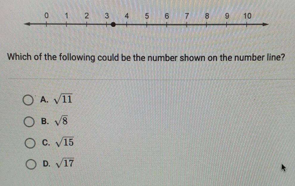 Which of the following could be the number shown on the number line?A. /15B. /8C. /11D. /17