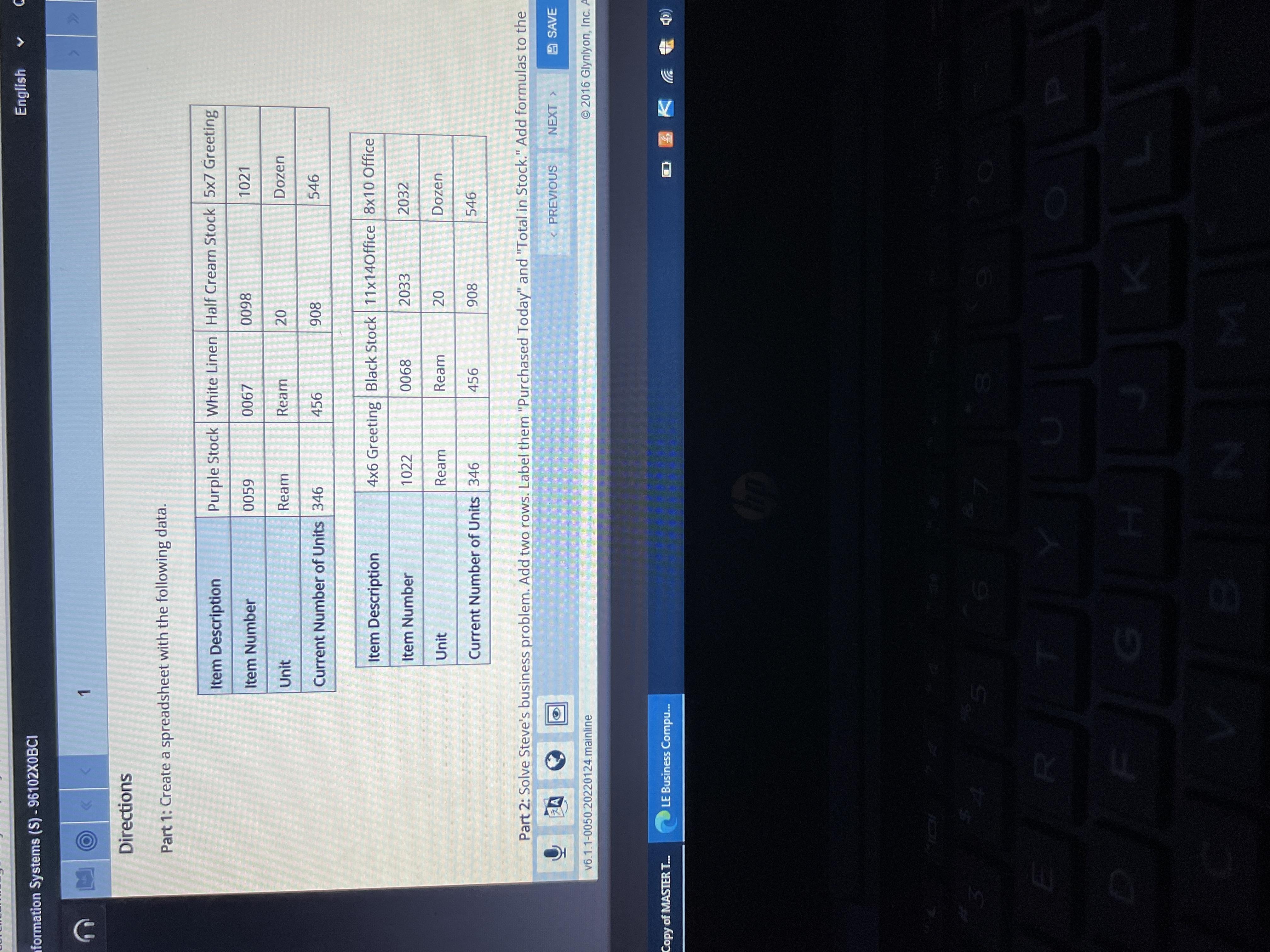 Create a spreadsheet that tracks inventory