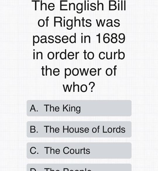 the english bill of rights was passed in 1689 in order to curb the power of who