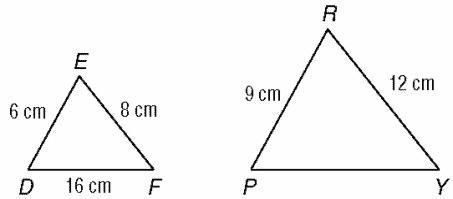 If DEF is similar to PRY, what is the measure of PY?A 12 centimetersB 21 centimetersC 24 centimetersD