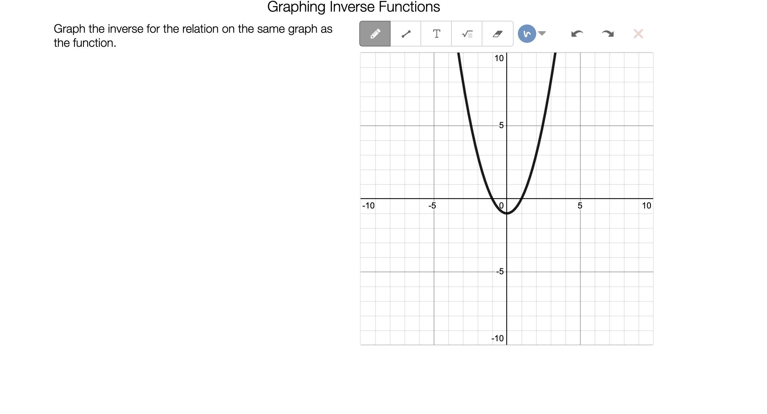 Graph the inverse for the relation on the same graph as the function.