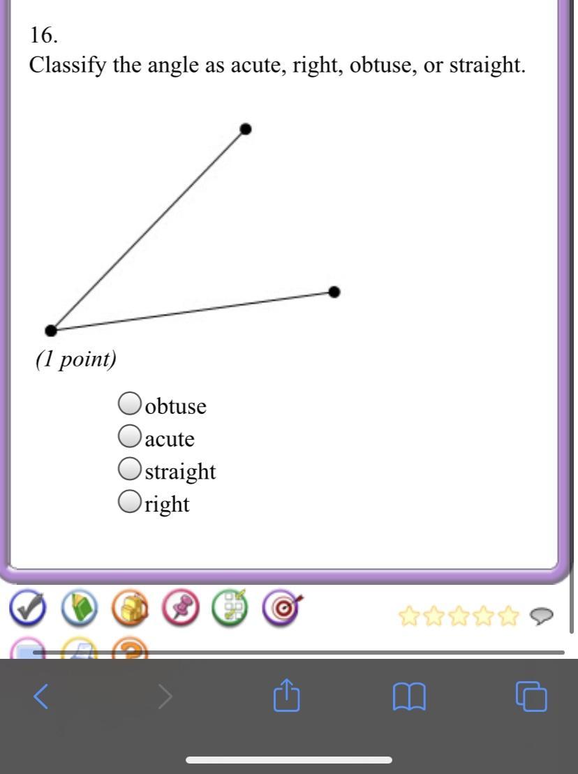 Classify the angle as acute, right, obtuse, or straight.