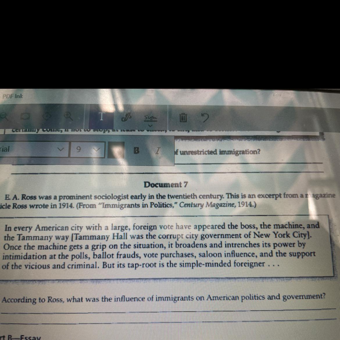 According To Ross What Was The Influence Of Immigrants On American Politics And Government 