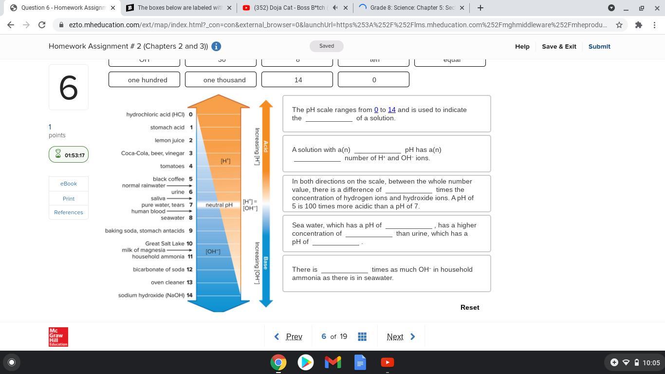 The pH scale ranges from ____________ to ____________ and is used to indicate the ____________ of a solution.
